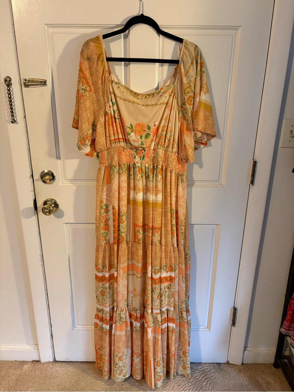Flying Tomato Peach Floral Maxi Dress with Flutter Sleeves